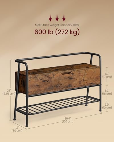VASAGLE SHOE STORAGE BENCH WITH SEATING LSB151K01 - Rustic Brown/Ink Black - Like New