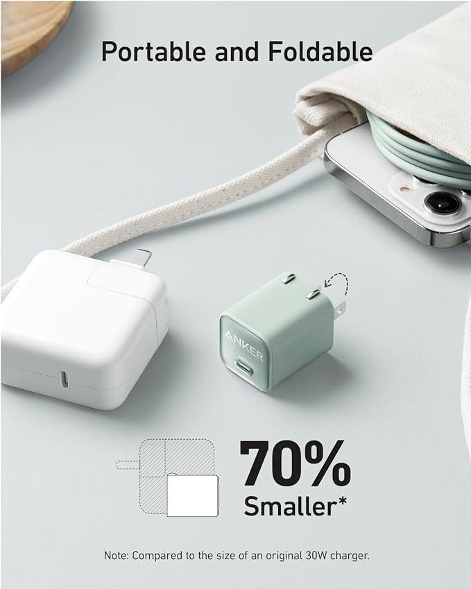 Anker 551 Charger Nano 3 USB C GaN 30W PIQ 3.0 Foldable PPS A2147 - Aurora White - Like New