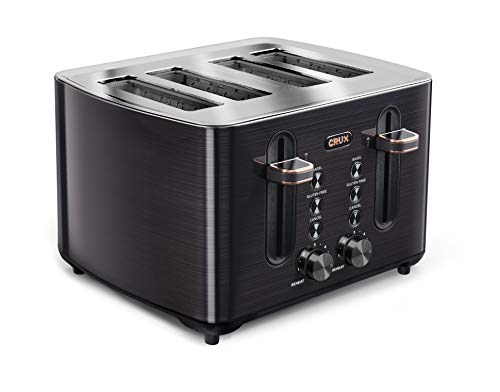 CRUX 4-SLICE TOASTER WITH EXTRA WIDE SLOTS & 6 SETTING SHADE CONTROL - BLACK - Like New