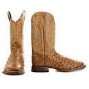 Soto Boots Men's Ostrich Print Square Toe Cowboy Boots H8001 Tan 11.5 - Brand New