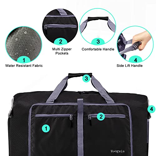 Woogwin Travel Duffel Bag Large Foldable Waterproof Overnight Bag 150L - BLACK - Like New