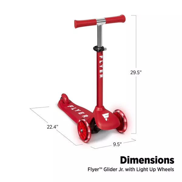 RADIO FLYER GLIDER JUNIOR KICK SCOOTER WITH LIGHT UP WHEELS 3-WHEEL - RED/WHITE - Like New