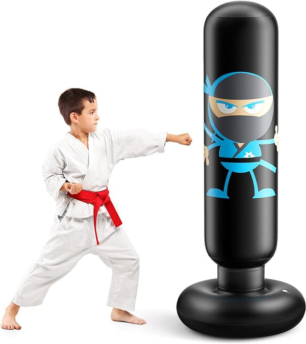 BISUFLE Inflatable Kids Punching Bag, Karate Gifts, Bounce Back Practice - Black Like New