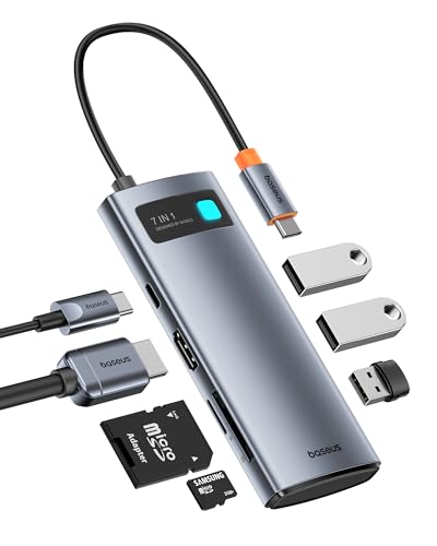 BASEUS USB C TO HDMI ADAPTER 4K@60HZ USB C DOCKING STATION 7 IN 1 USB C - GREY - Like New