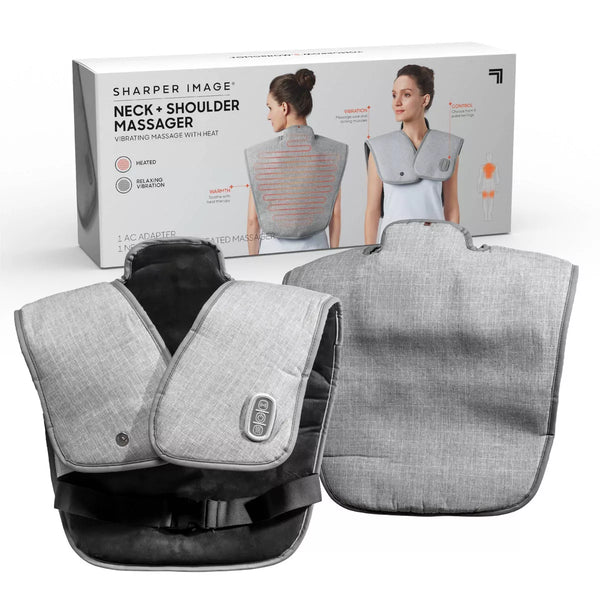 SHARPER IMAGE HEATED NECK SHOULDER MASSAGER WRAP ELECTRIC POLYESTER - GRAY - Like New