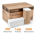 Coastwide Professional C-Fold Paper Towels 1-Ply 200 Sheets/Pack 2400/Carton - Brand New