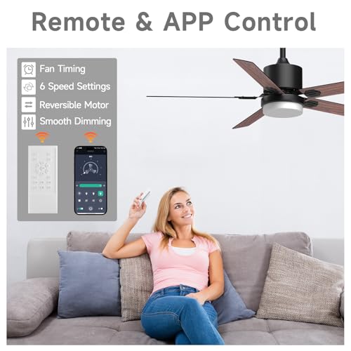 SKY SEA FANS LIGHTS REMOTE 52" BEDROOM LED DIMMABLE REVERSIBLE - BROWN/BLACK - Like New