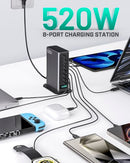 HOSOWE 520W USB C CHARGER BLOCK 8 PORTS GAN STATION HUB ADAPTER NCC-666 - BLACK - Like New