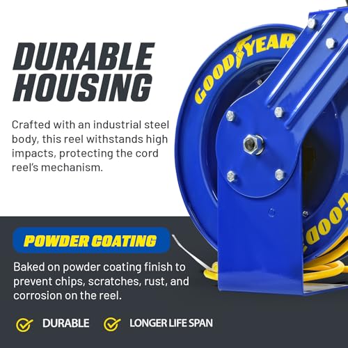 Goodyear Retractable Extension Cord Reel, 12AWG x 80 ft (GUR078) - Yellow - Like New