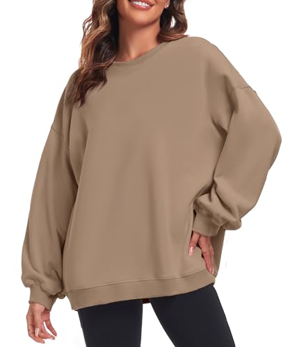 FK008 KEEPOVERSIZED PULLOVER SWEATSHIRT CASUAL LONG SLEEVE KHAKI - SIZE L - Like New