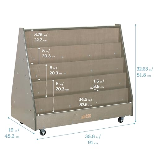 ECR4KIDS DOUBLE-SIDED MOBILE BOOK DISPLAY, CLASSROOM BOOKSHELF GRAY WASH - Like New