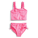 WONDER NATION GIRLS RUFFLE EYELET TANKINI SWIMSUIT, 2-PIECE SIZE MEDIUM 8 - PINK - Brand New