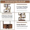 WEENFON Bookshelf 6-Tier Bookcase with Door 73" Corner Rustic Brown - Like New