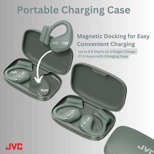 JVC NEW NEARPHONES OPEN EAR TRUE WIRELESS HEADPHONES 16MM DRIVERS - GREEN - Like New