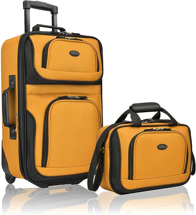 U.S. Traveler Rio Rugged Expandable Carry on Luggage Set US5600O - MUSTARD Like New