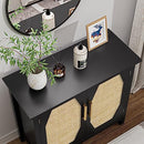 Giluta Black Sideboard Buffet Cabinet Natural Rattan Kitchen B0BY25F6L7 - Black - Like New