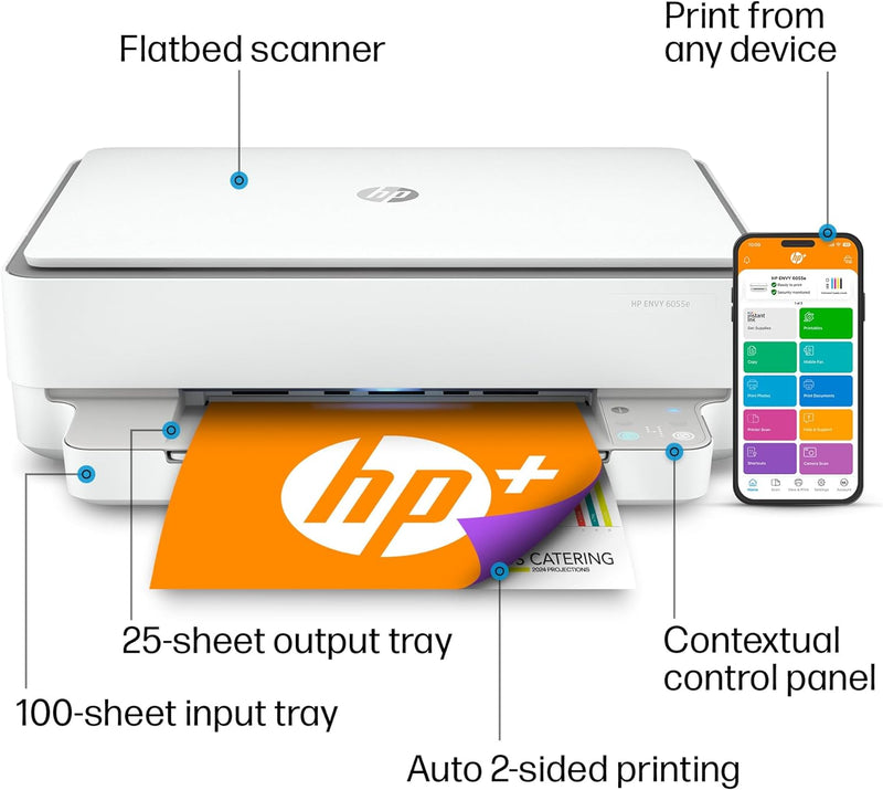 HP ENVY 6055e Wireless Color Inkjet Printer - WHITE - Like New