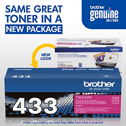 Brother TN-433M Magenta Toner Cartridge, Page Yield Up To 4,000 Pages - Brand New