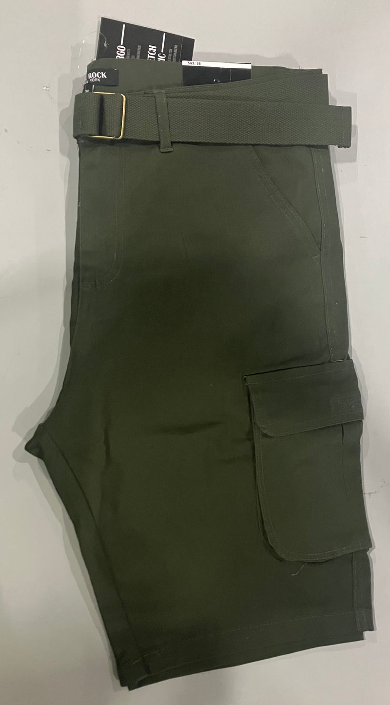 BLU ROCK MENS BELTED CARGO SHORTS - SIZE: 36 - OLIVE - Like New