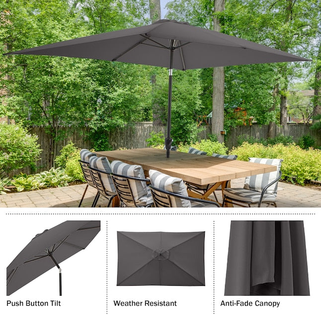 PURE GARDEN 6.3-FT STEEL GRAY PUSH-BUTTON TILT MARKET PATIO UMBRELLA - GRAY - Like New