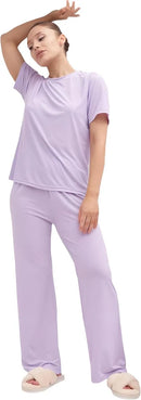 TALMONT WOMEN'S PAJAMA SET SHORT SLEEVE 2 PIECE LOUNGE SET, SIZE : S-M - VIOLET - Brand New