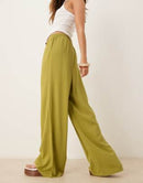 ASOS DESIGN LINEN LOOK PULL ON PANTS - SIZE: WOMEN L - OLIVE GREEN - Like New