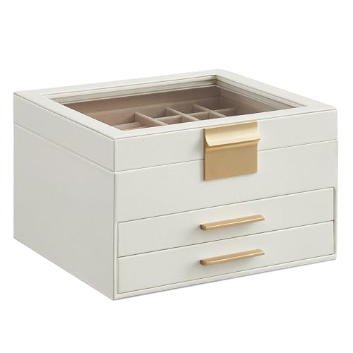 SONGMICS Jewelry Box Glass Lid 3-Layer Organizer 2 Drawers - Scratch & Dent