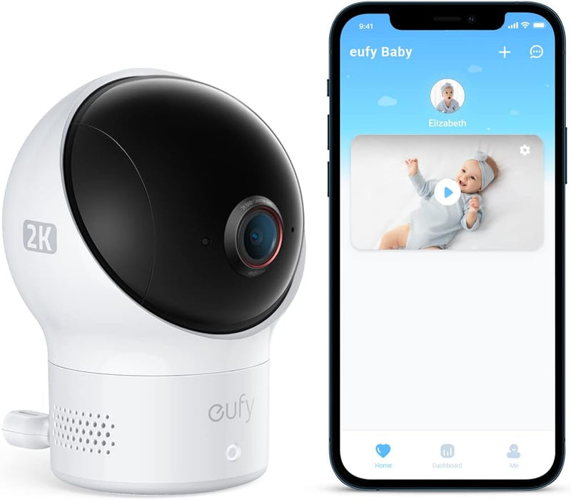 Eufy Security Wi-Fi Baby Monitor Security Camera 2K Pan Tilt T8360 - White - Like New