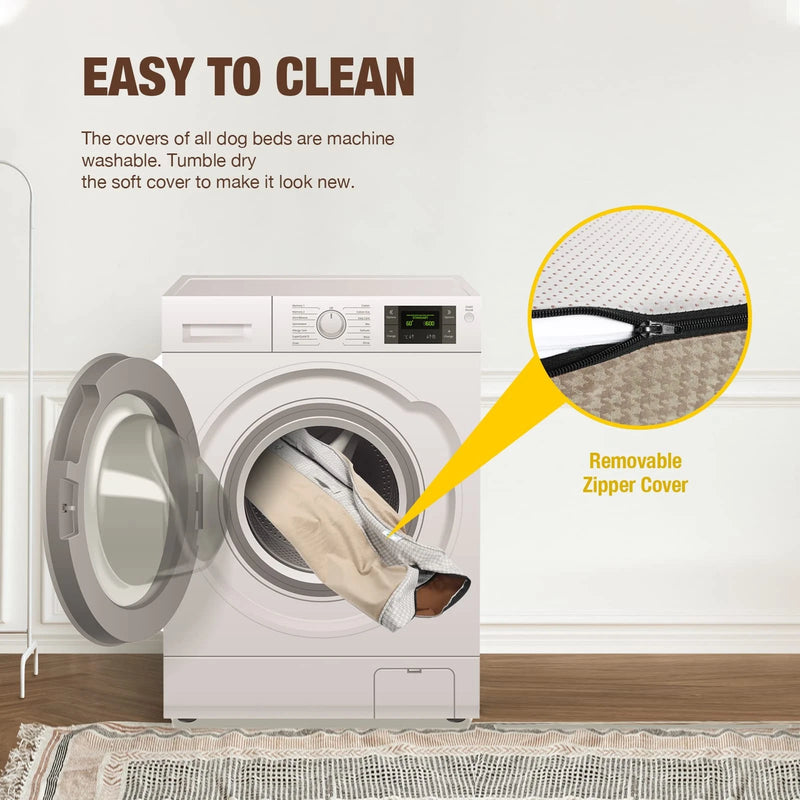 WEVEGO DOG BED REMOVABLE WASHABLE COVER GEL MEMORY FOAM SPONGE 2-LAYER - BEIGE - Like New