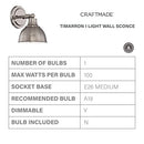Craftmade 35901-AN Timarron Metal Wall Sconce 1-Light 100 Watt, Antique Nickel - Brand New
