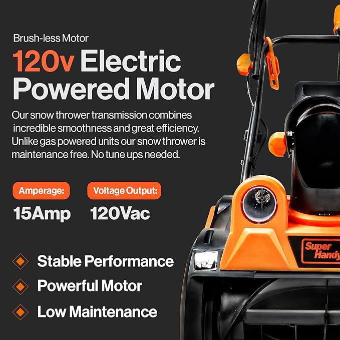 SuperHandy Electric Snow Thrower Corded AC 120V 15A 18 x 10" GUT110 - Orange Like New