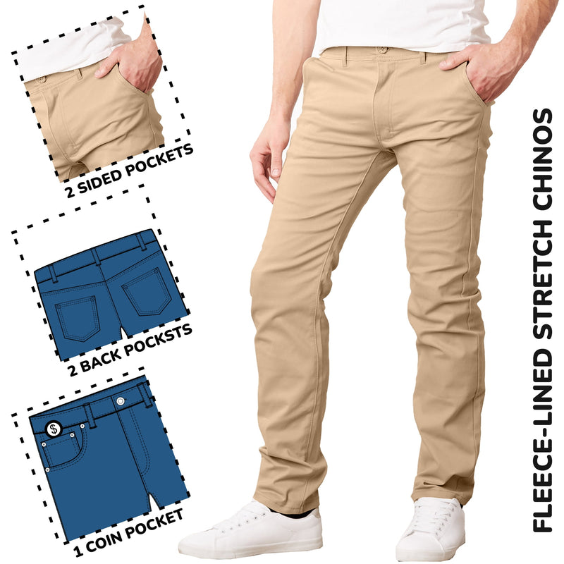 GALAXY BY HARVIC MEN’S HEAVYWEIGHT FLEECE-LINED STRETCH PANTS KHAKI SIZE: 36x31 - Brand New