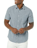 AMAZON ESSENTIALS MEN'S SLIM-FIT SHORT-SLEEVE POPLIN NAVY WHITE STRIPE M - Brand New