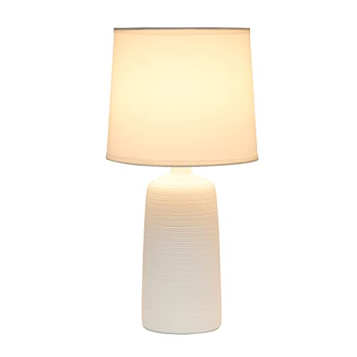 SIMPLE DESIGNS TEXTURED LINEAR POTTERY CERAMIC TABLE LAMP - OFF WHITE - Like New