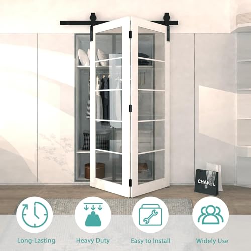ARTI-LIFE 40" BI-FOLDING SLIDING BARN DOOR HARDWARE, DOOR NOT INCLUDED - BLACK - Like New