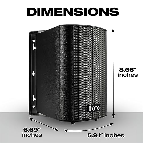 iHome Bluetooth 4-Inch 100W Weatherproof Speakers IHSI-W400BT-PR-BLK - Black - Like New