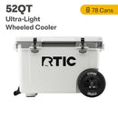 RTIC 52 QUART ULTRA-LIGHT WHEELED HARD COOLER - WHITE/GRAY - Like New