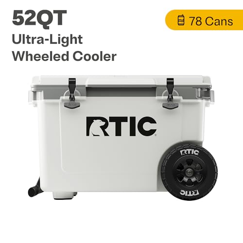 RTIC 52 QUART ULTRA-LIGHT WHEELED HARD COOLER - WHITE/GRAY - Like New