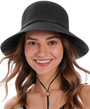 SIMPLICITY WOMEN'S UPF 50+ WIDE BRIM BRAIDED STRAW SUN HAT MEN WOMEN - BLACK - Like New