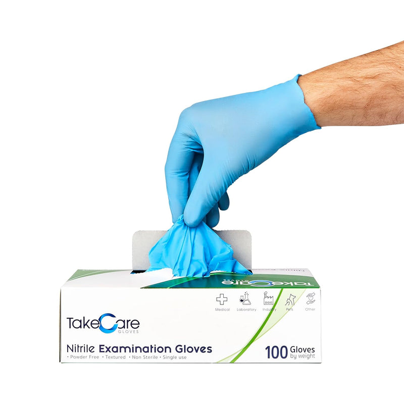 TAKECARE BLUE 4.3 MIL MEDICAL NITRILE GLOVES, 10X100CT, SIZE SMALL - BLUE - Brand New