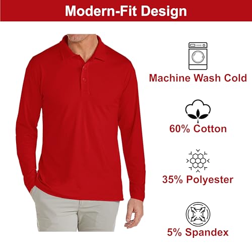 GALAXY BY HARVIC LONG SLEEVE MEN'S PIQUE POLO SHIRT SIZE MEN L RED - Brand New