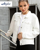 ARGSTAR DENIM JACKET FOR WOMEN LONG SLEEVE WITH POCKETS - SIZE X-LARGE - WHITE - Like New