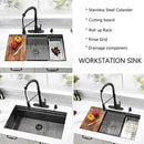 WXOH888 32" Black Undermount Kitchen Sink Double Ledges Workstation - Black - Like New