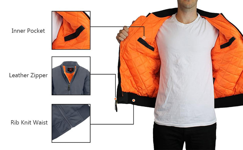 Spire by Galaxy Men's Flight Jacket, Charcoal, M - Brand New