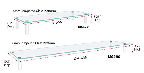 Kantek Glass Monitor Riser 5mm Tempered Glass Platform MS370 - Clear Glass - Like New