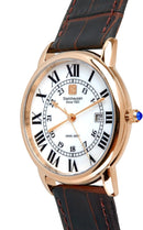 Steinhausen Men Stainless Steel Swiss Rose Gold Watch, Brown Leather Strap - Like New