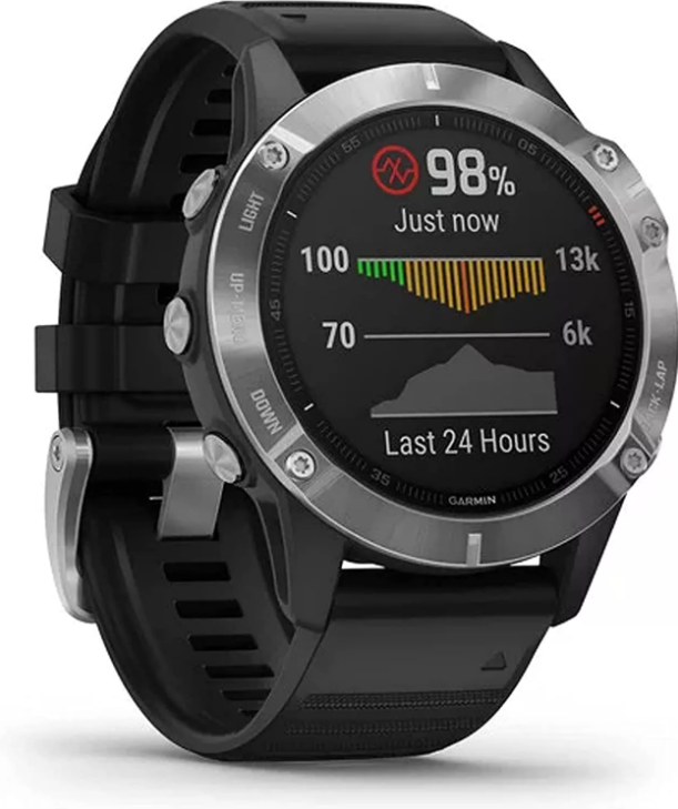 Garmin Fenix 6 GPS Watch G010-N2158-00 - Black Dial Silver BezelBlack Band - Like New