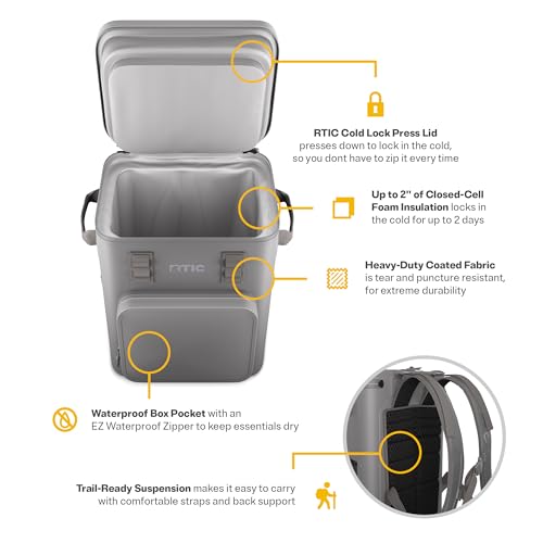 RTIC 24 CAN ULTRA-TOUGH BACKPACK COOLER INSULATED WATERPROOF - GRAY - Like New