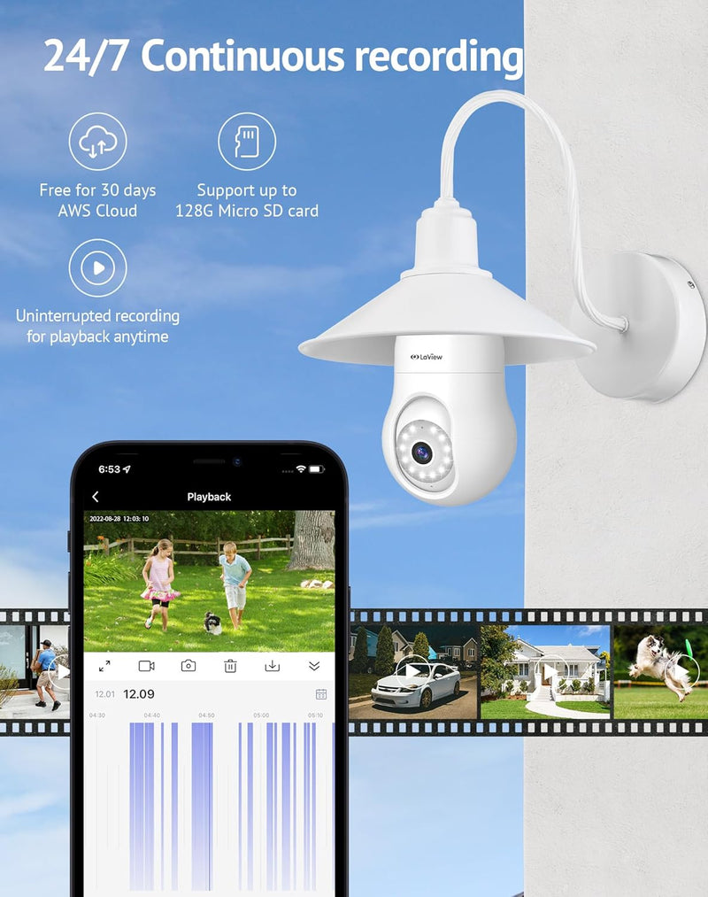 LaView 4MP Bulb Security Camera 5G& 2.4GHz WiFi, 360°2K, LV-PWL2-W-5G - WHITE - Like New