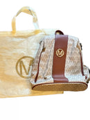 MARCO M BACKPACK LUXURY PURSE MULTIPLE POCKETS DUST COVER - MONOGRAM/CREME - Like New